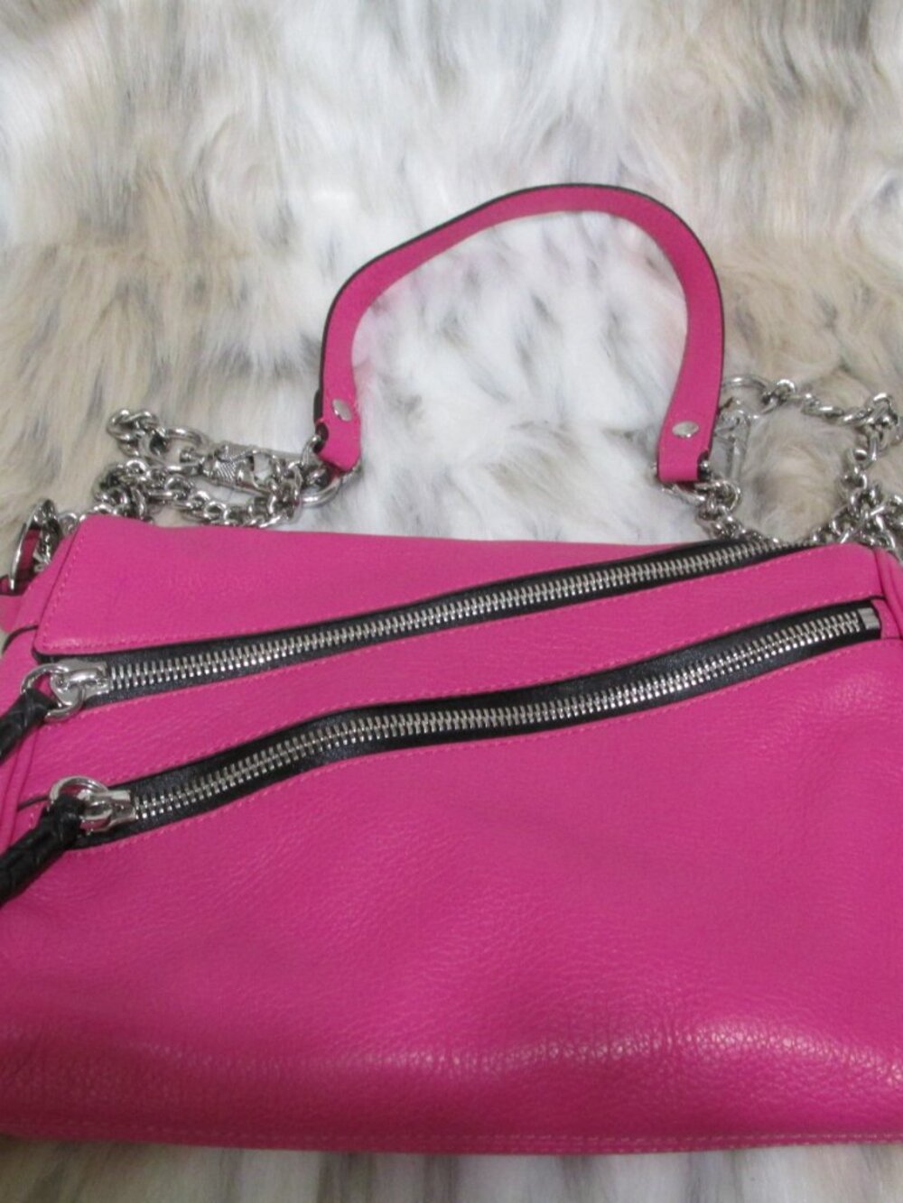 P726-Oryany Pink Pebble Lether Double Zip front Shoulder/Crossbody